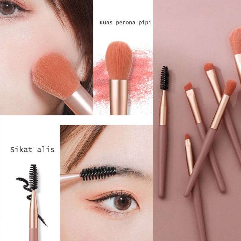 8Pcs Makeup Brush Sikat Lembut Beautytools Alat Rias Tas Kuas Portabel Lembut