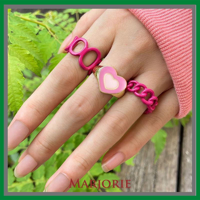 3PCS Heart Geometry Rings Cincin Geometri Jantung Cincin Mode Menetes Minyak yang Dapat Disesuaikan untuk Aksesoris Perhiasan Wanita-MJD