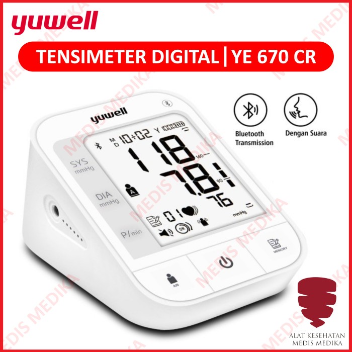 Tensimeter Digital Yuwell YE 670 CR Suara With Bluetooth Alat Ukur Tes Test Cek Tensi Meter Tekanan Darah 670CR