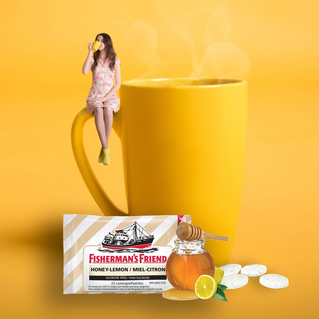 

Fisherman Permen Sugar Free Honey Lemon Sakit Tenggorokan Batuk Leher