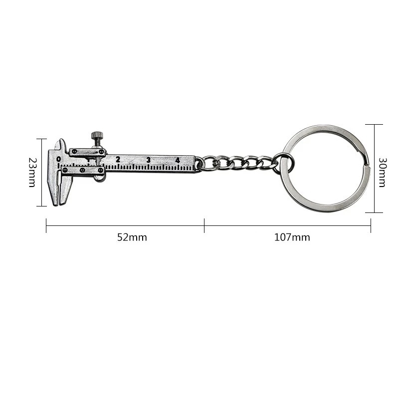 Univeral Mini Vernier Caliper Pengukuran Model Gantungan Kunci/ Zinc Alloy Stylish Silver Keyring Untuk Alat Pertukangan