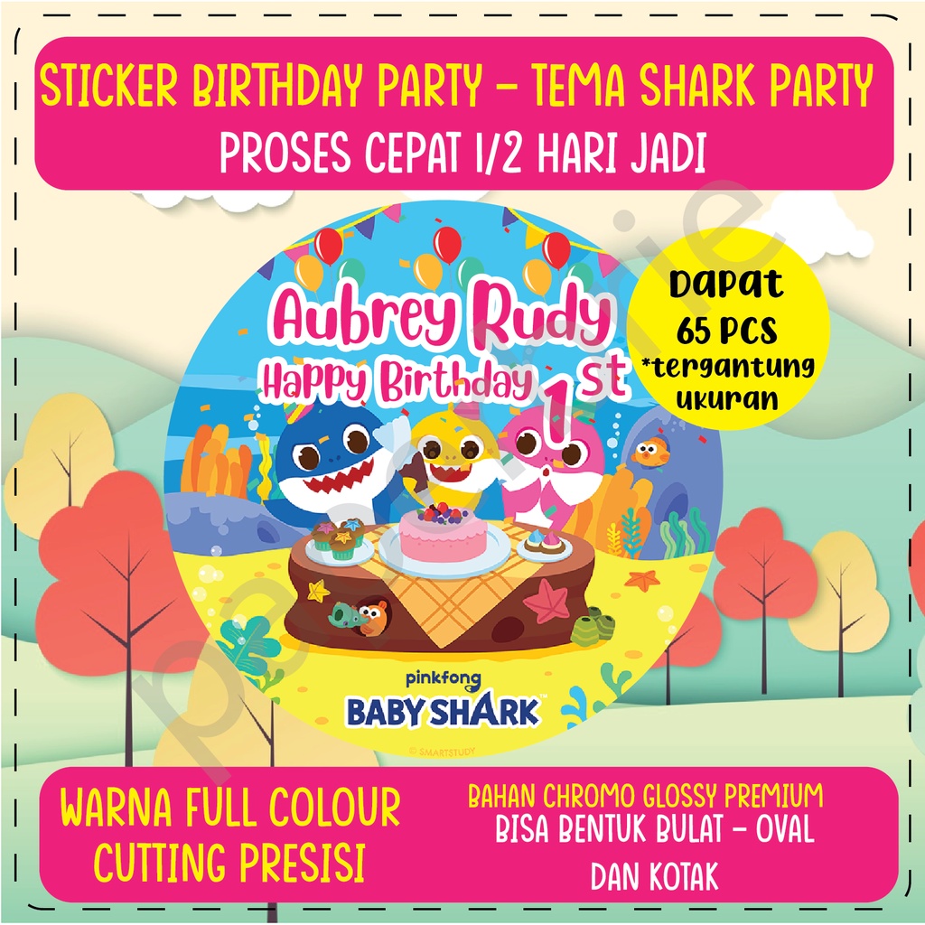 label stiker SHARK PARTY Ulang Tahun Anak - sticker birthday party stiker hampers sticker hamper stiker bingkisan ultah