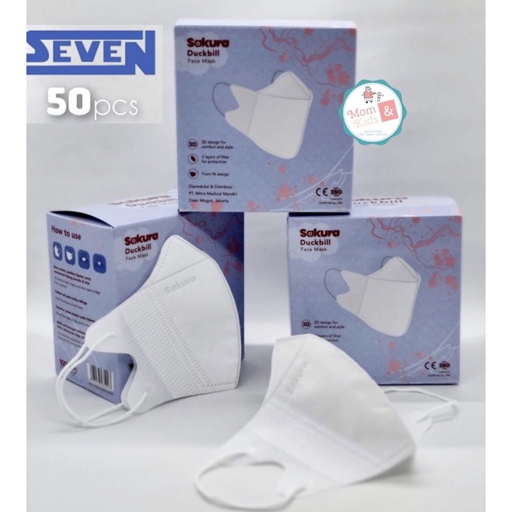 Masker Duckbill Face Mask 3ply Sakura by SEVEN isi 50pcs