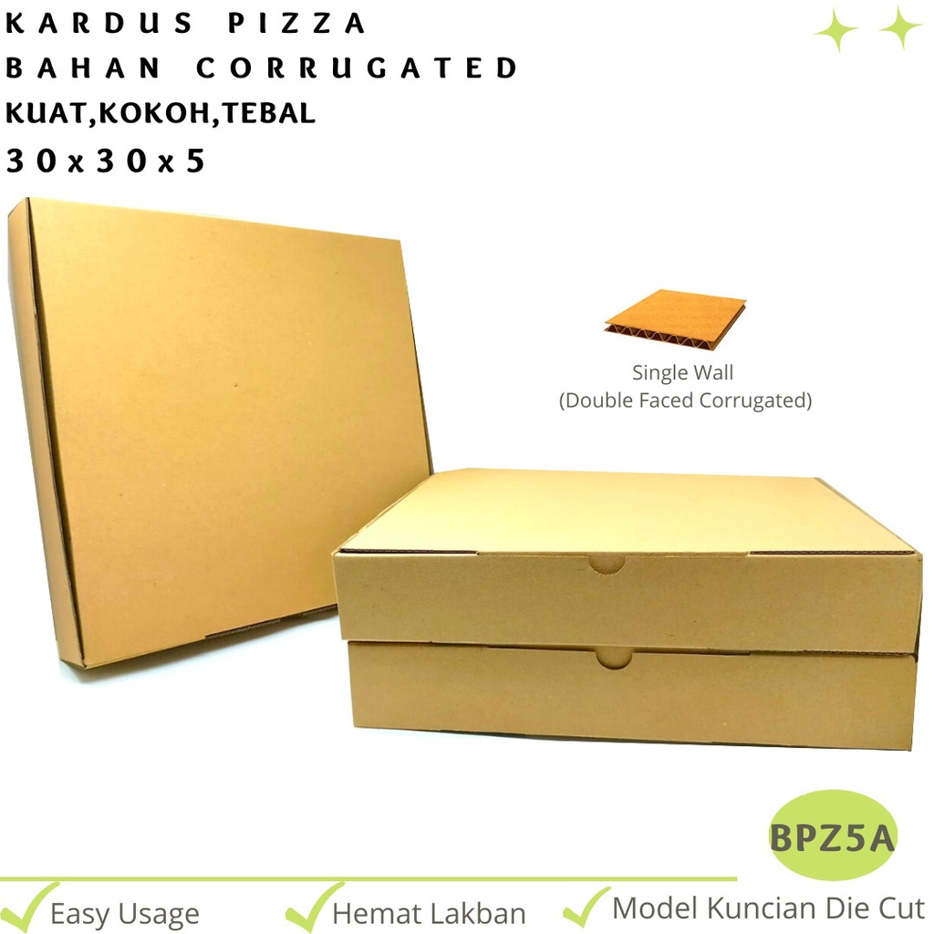 Kardus Pizza 30X30X5 Die Cut Eflute (BPZ5A-Corrugated)