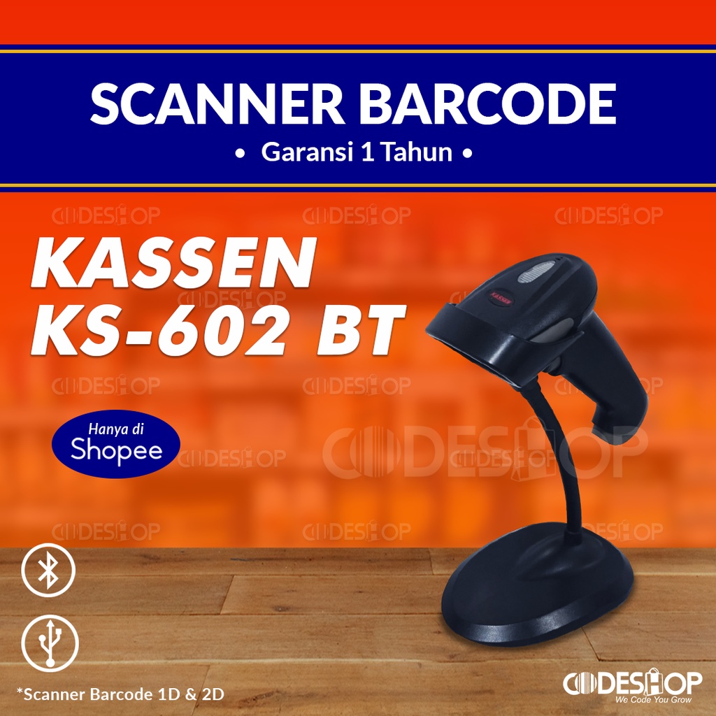 KASSEN KS-602 2D Barcode Scanner 1D/2D Auto Scan &amp; Sense USB + Stand