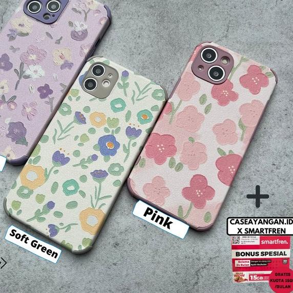 BUNGA Case Iphone 13 12 PRO MAX MINI Casing Lucu Flower Cute Soft - SOFTGREEN, 13