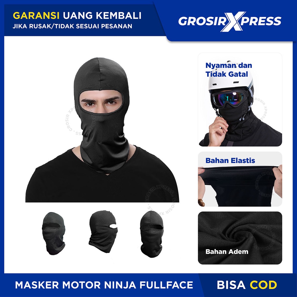 Masker Ninja Polos Full Face Sarung Kepala Saat Berkendara Motor Alat Penutup Pelindung Wajah Kepala Anti Debu Masker Slayer | GROSIRXPRESS