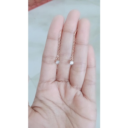 giwang perak asli silver 925 lapis emas/giwang tusuk model panjang rantai nori+mata solitaire/asli silver/fashion wanita