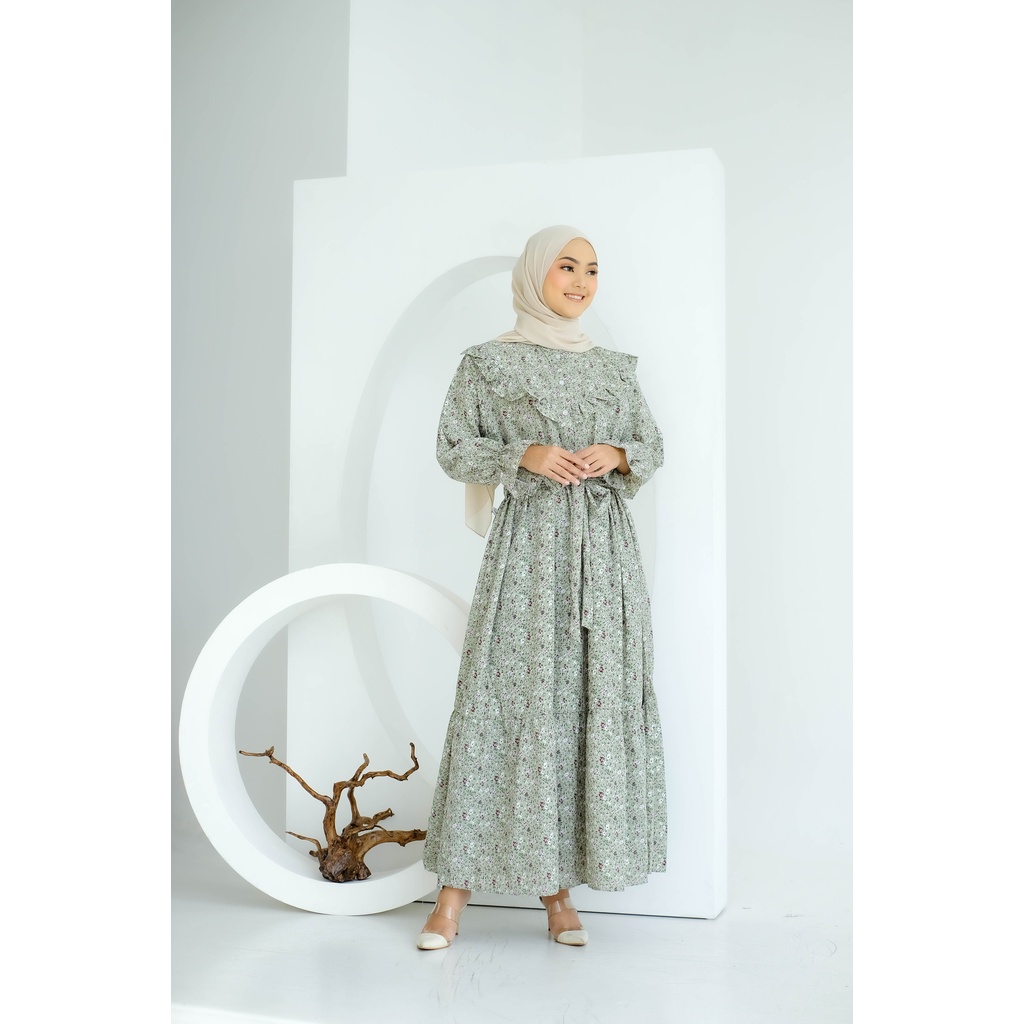 Dress Vintage Cottagecore Floral Midi Dress Casual Bunga Wanita Hijab Premium