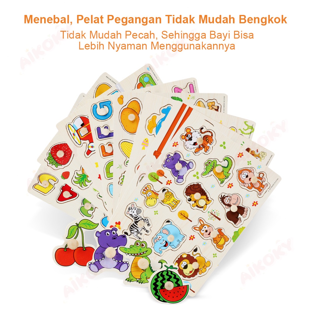 Aikoky Puzzle Kayu Knob/Puzzle ABC/Puzzle Number mainan edukasi