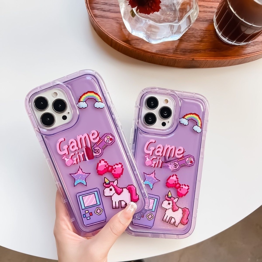 Case Handphone Motif Game Figure Warna Ungu Pelangi Untuk IPhone 12 13 14 11 Pro Max Hhttrt