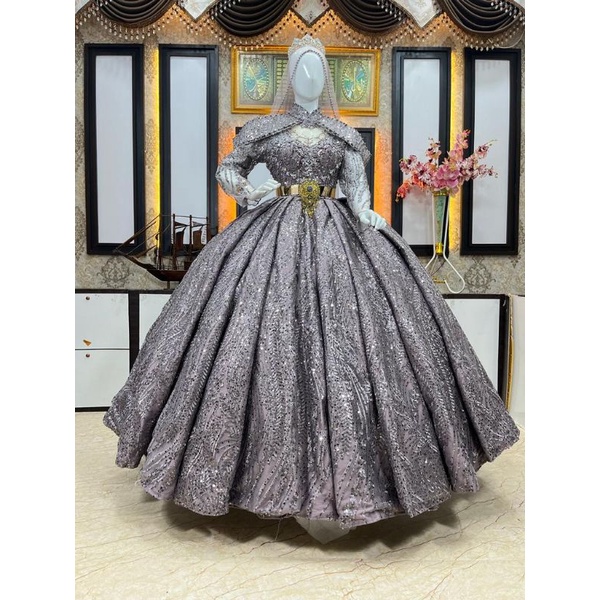 TERLARIS GOWN WEDDING SEQUIN  PREMIUM/BAJU PENGANTIN BARBIE BEREKOR/GAUN MUSLIMAH MODERN/BAJU PENGANTIN MEWAH