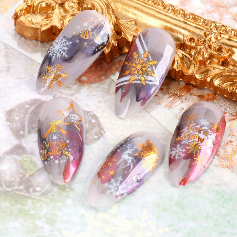 Stiker Kuku transfer Air Desain Snowflake Natal Untuk Dekorasi Nail Art