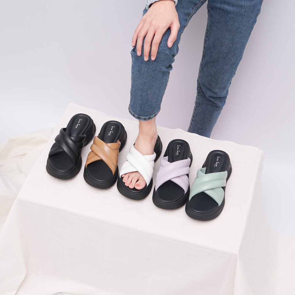 Sara Sara NAGITA Sandal platform wedges wanita casual sendal cewek ban dua silang tinggi kulit kekinian yuk