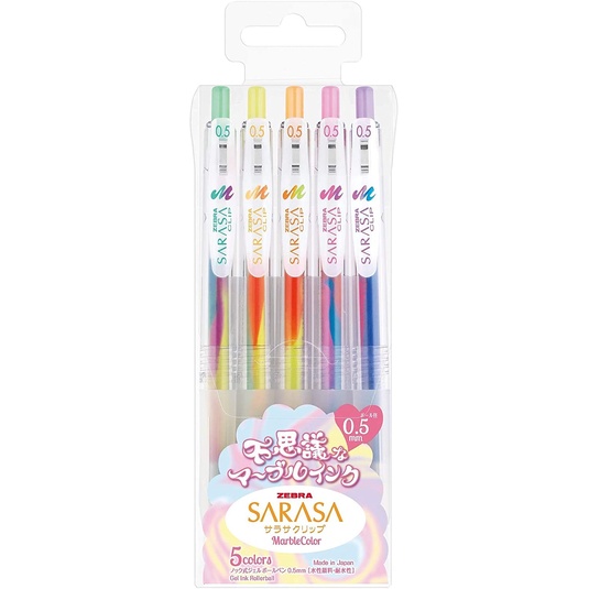 

\"\"\"\] Zebra Sarasa Clip 0.5 mm Gel Ballpoint Pen Marble Set of 5 Colors