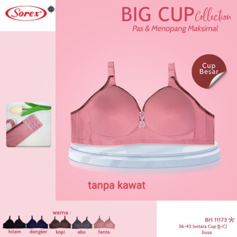 Sorex Bra 11173 tanpa kawat, busa 36-42 Big cup