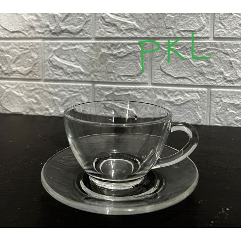 cangkir latte bening 240ml impor import astral cup saucer cangkir tatakan bening gelas kaca
