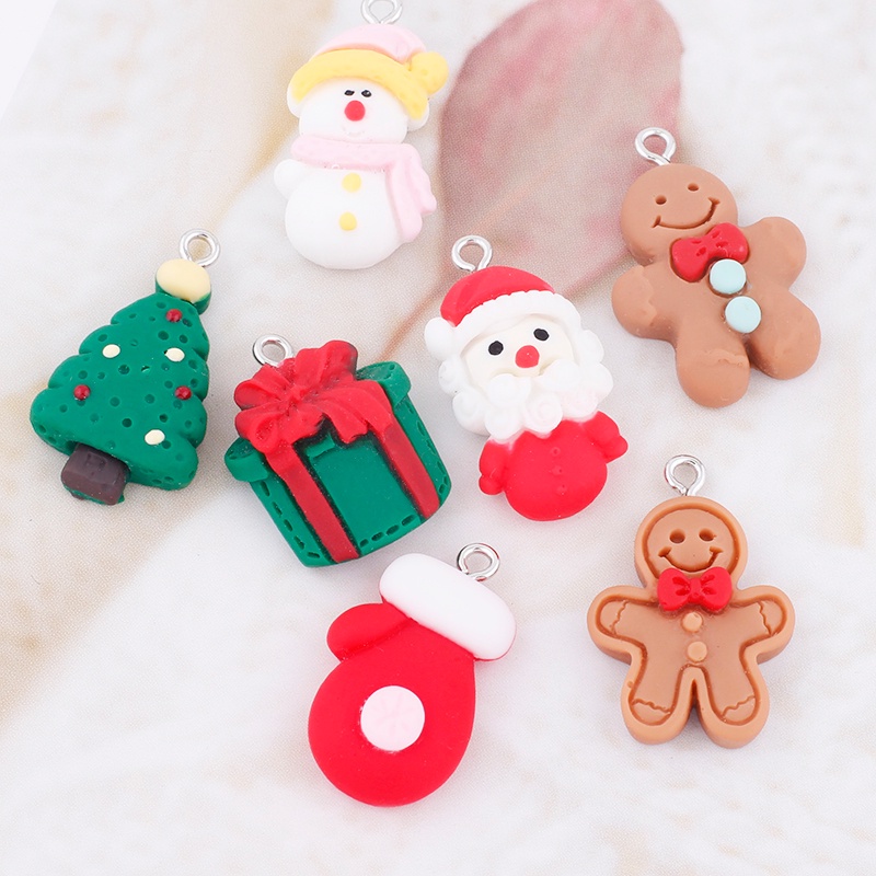 10 Pcs Aksesoris Liontin Bentuk Gingerbread Man Santa Claus Bahan Resin Untuk Membuat Anting Gelang Gantungan Kunci