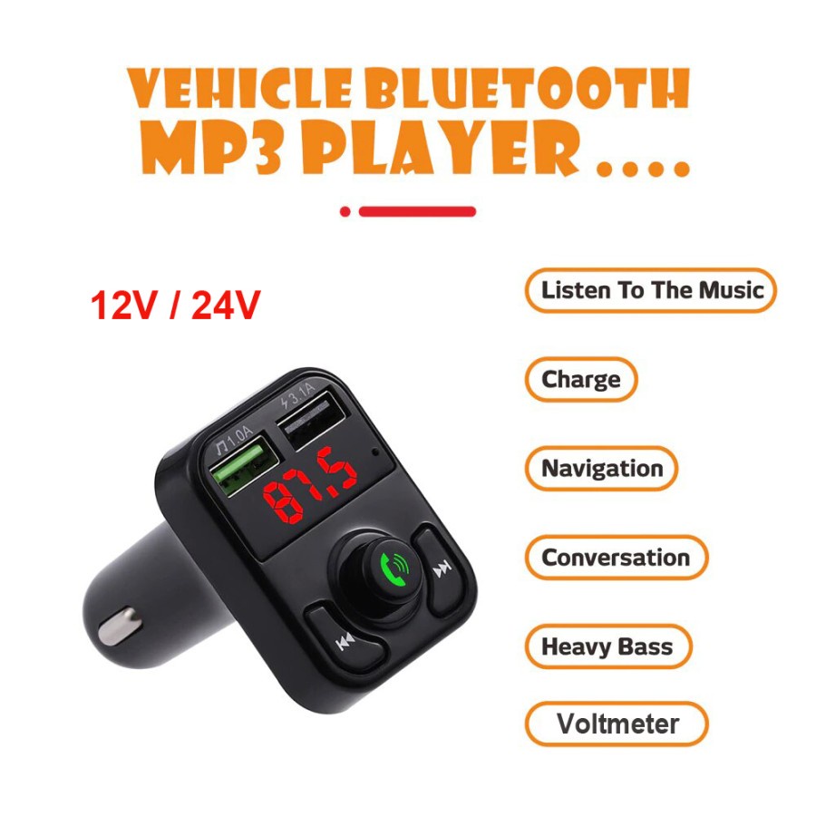 Transmitter Mobil Bluetooth FM Modulator MP3 Player 3.1A USB Charger