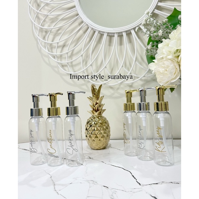 BOTOL BENING TRAVEL SIZE 100ml GOLD / SILVER NEW LUXURY. aesthetic bottle refill tempat sabun cair pump estetik