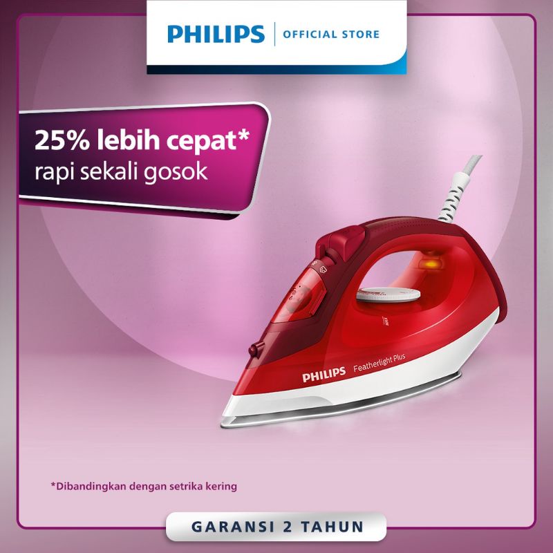 NEW PHILIPS Setrika Uap GC1424/45-Merah, semburan uap,Tapak Non-Stick, seterika, setrikaan