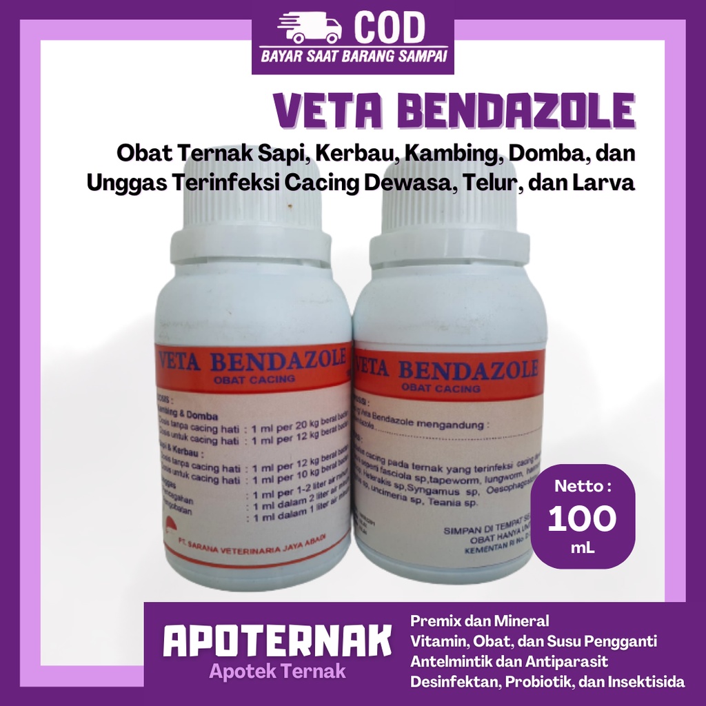 VETA BENDAZOLE @100 mL | Obat Cacing Minum Ternak Untuk Sapi Kerbau Kambing Domba Babi dan Unggas | SAVETA