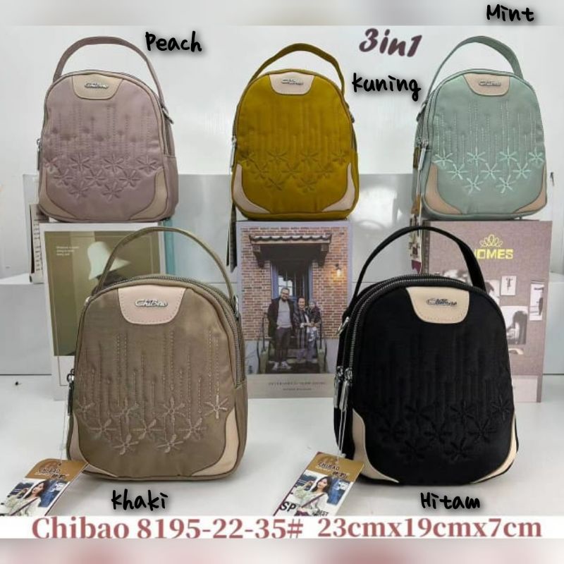 TAS WANITA ORI CHIBAO KANVAS BORDIR 3in1 Ransel Slempang Tenteng CB8195 4Sleting