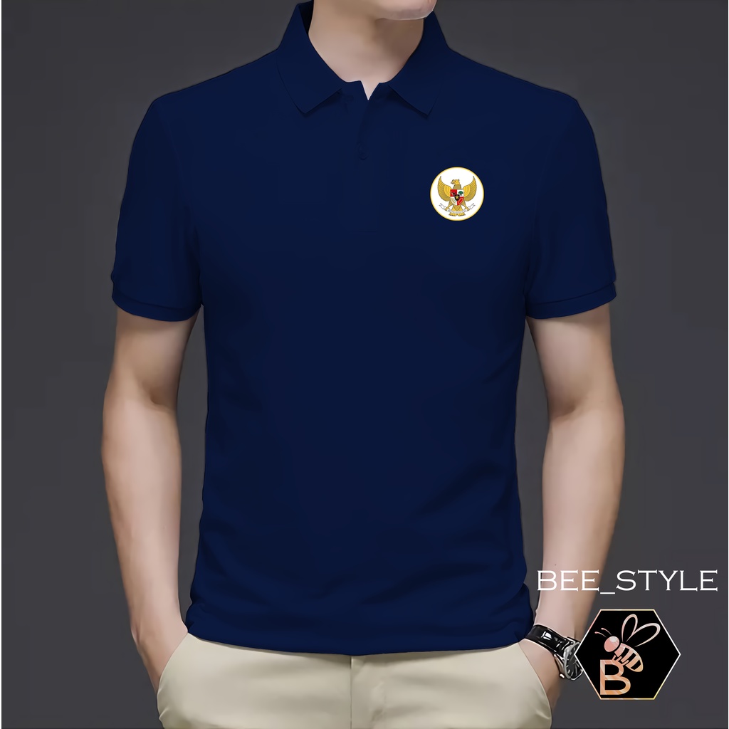 Kaos Kerah Pria Logo Garuda / Kaos Polo Garuda PUTIH / Kaos Pria Polo Shirt