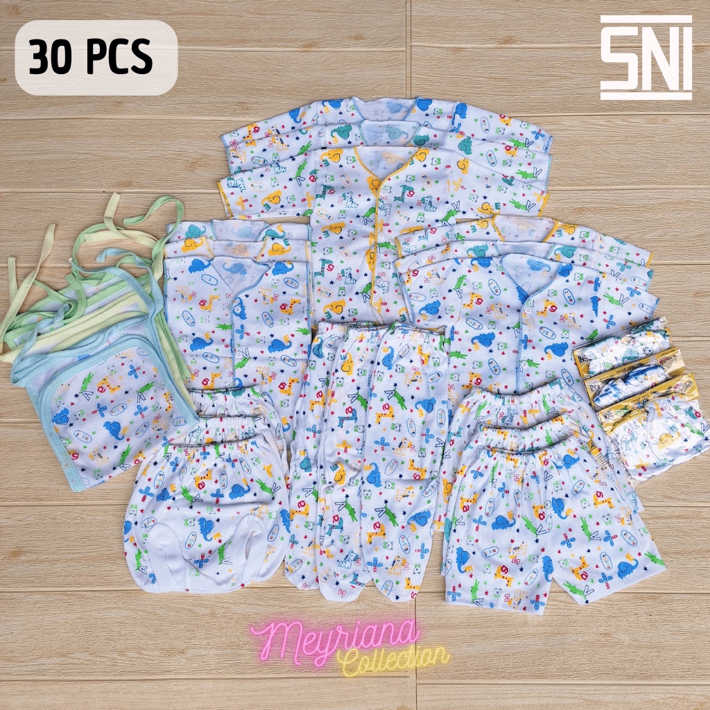 30 PCS Perlengkapan Bayi Baru Lahir Paket Newborn Laki Perempuan Celana Baju Bayi Popok Sarung tangan Kaki Seri Full Motif Meyriana Collection