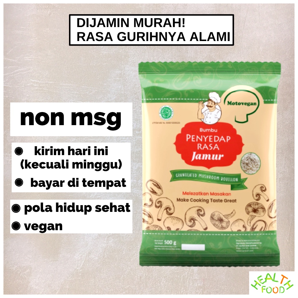 kaldu jamur non msg penyedap rasa non msg kaldu non msg kaldu jamur motovegan renceng saset 500g