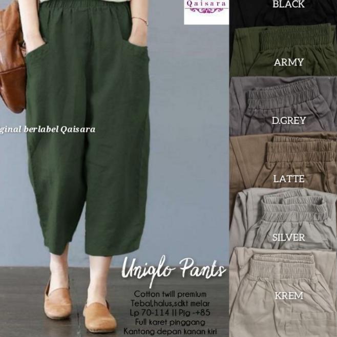 QAISARA UNIQLO PANTS CELANA JUMBO BAHAN KATUN TWILL HQ MELAR / PREMIUM - Hitam