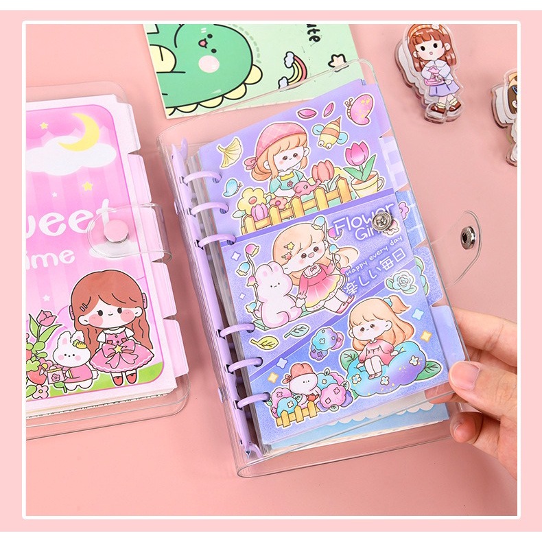 BUKU DIARY BINDER JOURNAL PLANNER ANAK TRANSPARAN BUKU CATATAN HARIAN ANAK SEKOLAH MOTIF KARTUN LUCU LOOSE LEAF NOTEBOOK MEMO BISA DILEPAS GAYA JEPANG DAN KOREA