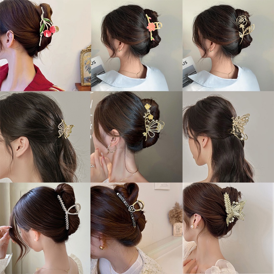 Jepit Rambut Ponytail Bahan Metal Aksen Kristal Mutiara Berlian Imitasi Gaya Korea Untuk Wanita