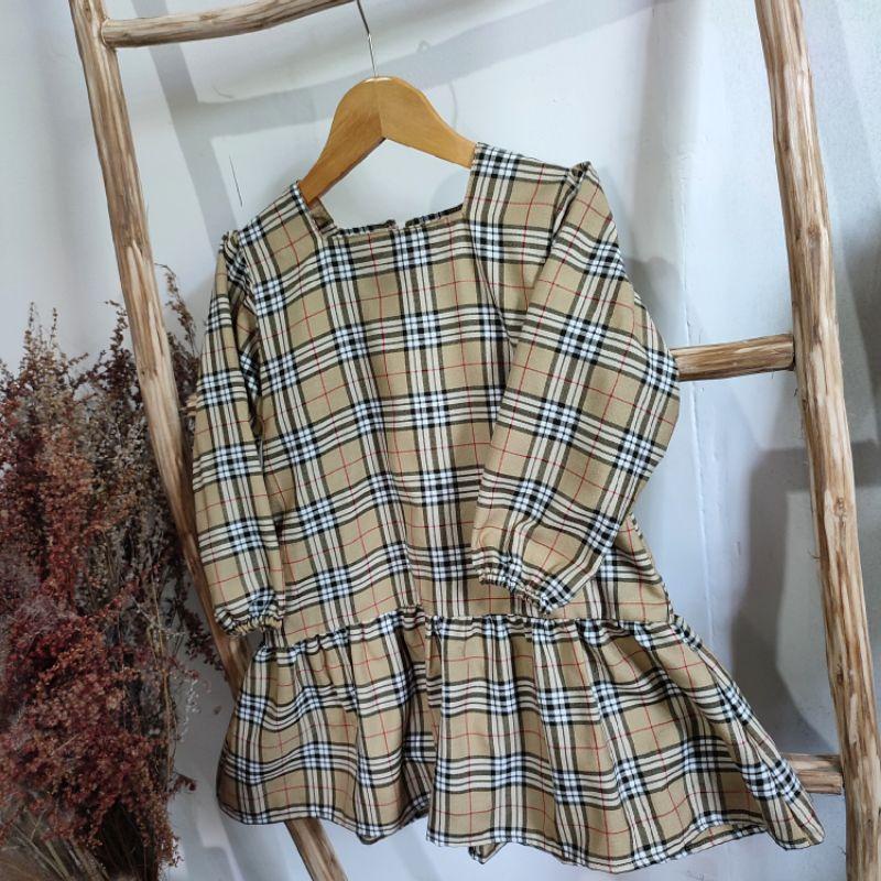 Dress Tunik Lengan Panjang Anak Perempuan Kotak-Kotak 3-7 Tahun laurakidshop