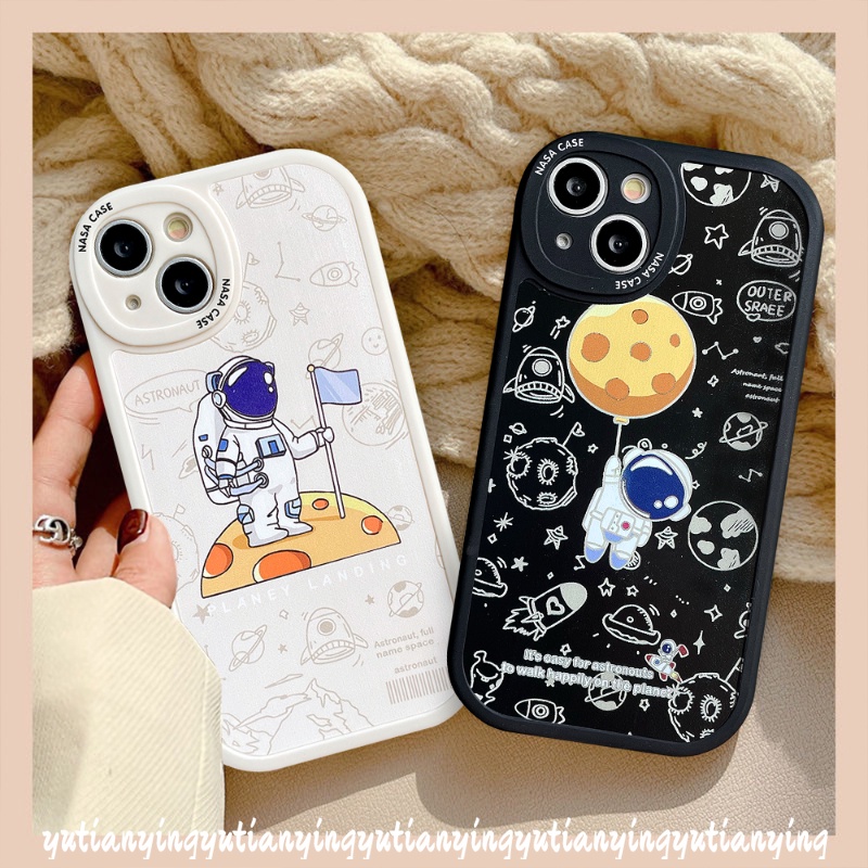 Soft Case Desain Kartun NASA Astronauts Balon Oval Untuk IPhone 13 11 12 14 Pro MAX XR 7 8 Plus 6 6s Plus 14 Plus X XS MAX SE 2020