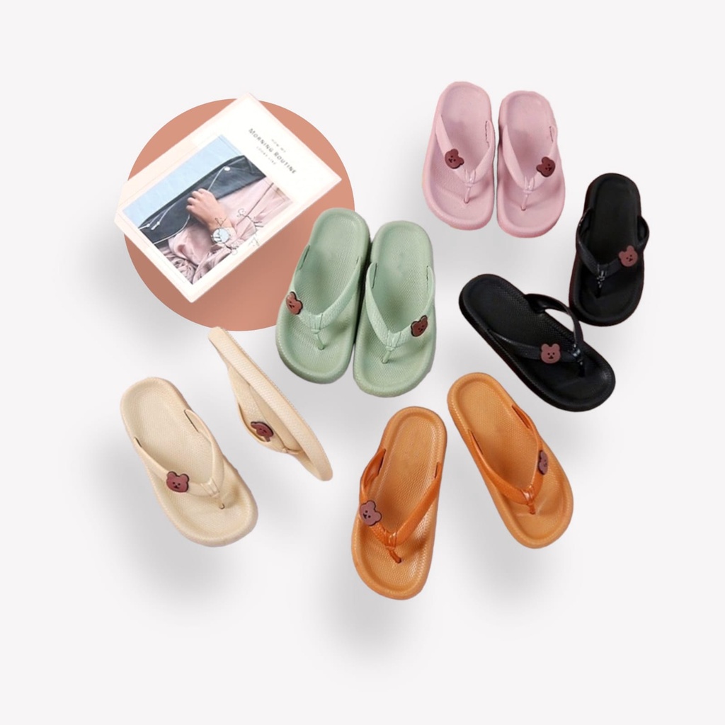 Alibaba1688 Sandal Jepit Karet Wanita Anti Slip Motif Bear / Sandal Wanita Jelly Elastic Dan Empuk Real Pict