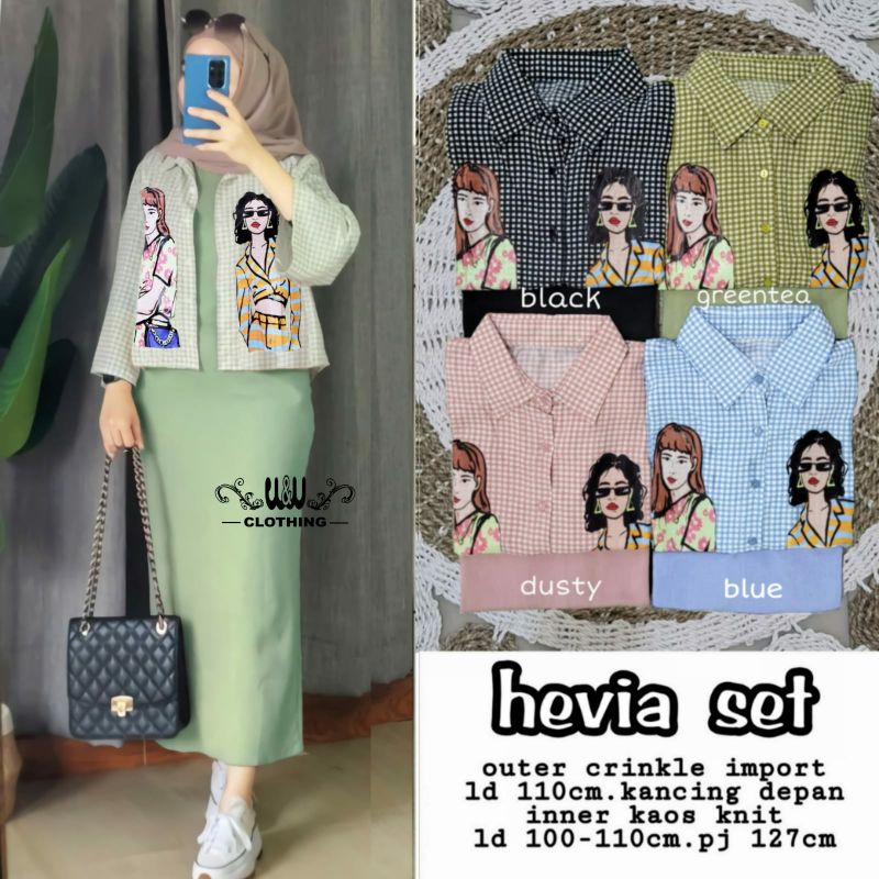 Hevia set midi dress dan outer cardigan motif