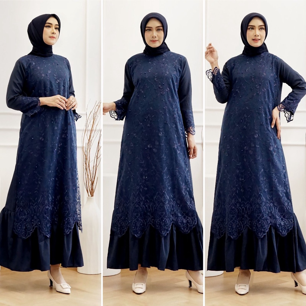 Gamis Pramitha SIZE S M L XL XXL XXXL JUMBO BIGSIZE/ MAXI Brokat Tile  Glitter Maxi Dress Gamis Pesta Lebaran Kondangan Tille Premium