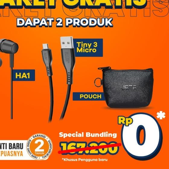 JETE Bundling Kabel Data Tiny 3 Micro + Headset HA1 + Pouch - Original