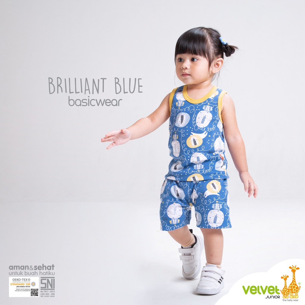 PROMO [ 3 Setel ] Velvet Junior KUTUNG Parade Of Joy Brilliant Blue Terbaru / Setelan Anak Unisex Baju Bayi Lengan Buntung Celana Pendek Terbaru | Bwr