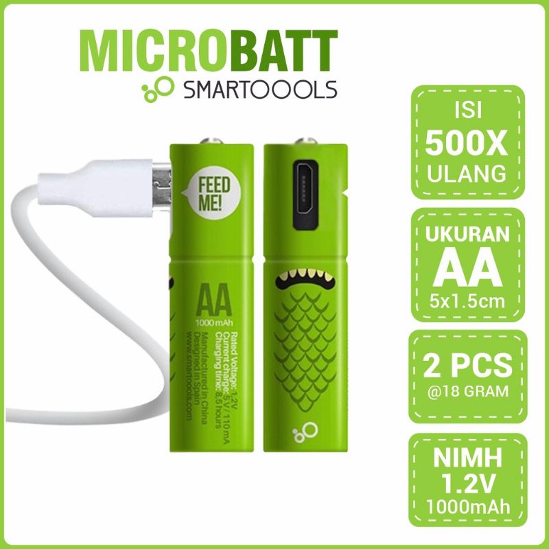 Isi 2buah. Smartoools Baterry AA, AAA USB rechargeable. Baterai isi ulang smartools