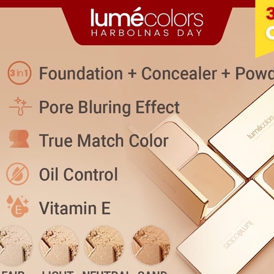Promo Lumecolors Compact Powder Light,Neutral,Sand,Fair