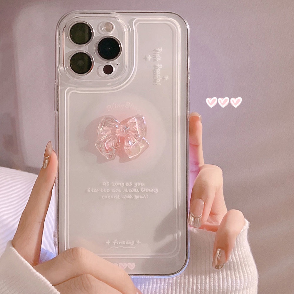 IPHONE Print Bow Soft Phone Case Kompatibel Untuk Iphone13 14 12 11 Pro XS MAX 6s7 +8 Plus X XR Casing Silikon Transparan TPU Shockproof Cover