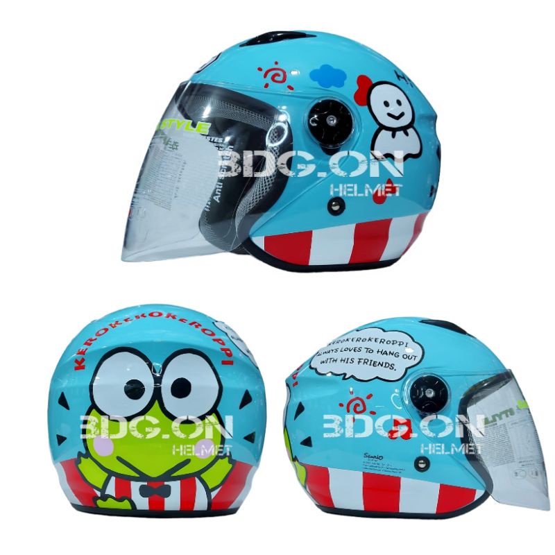 Helm BMC MILAN Motif KEROPPI Biru Tosca Helm Half Face Wanita Dewasa