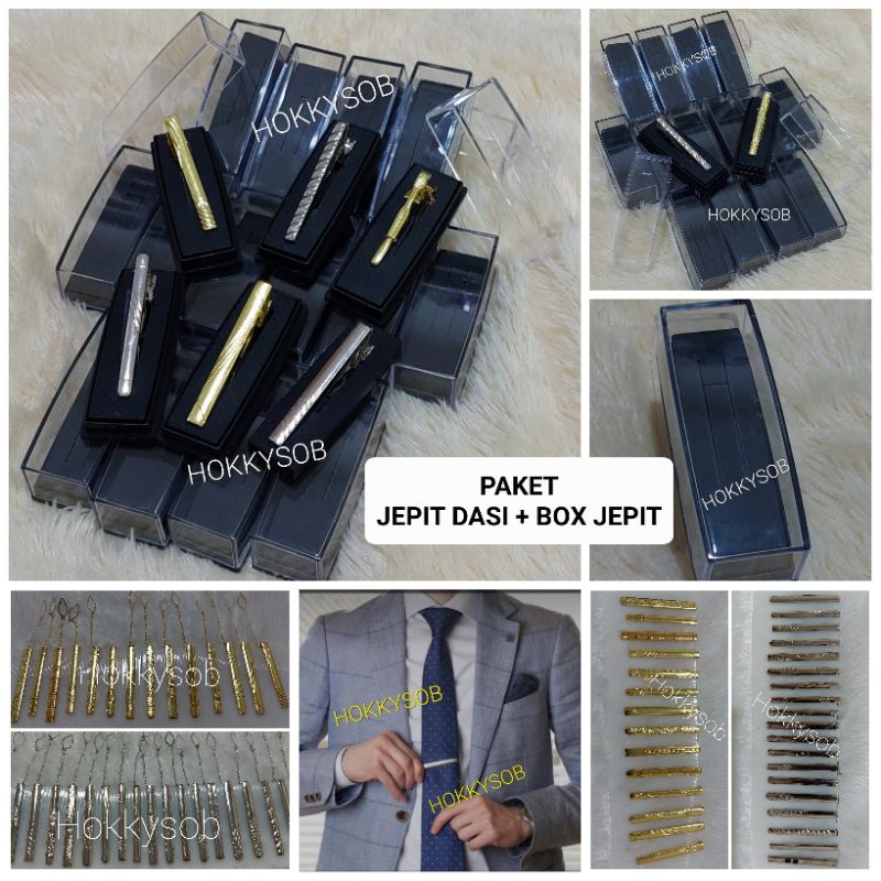 Box jepit dasi dan Jepit dasi gold silver paket klip dasi dan kotak