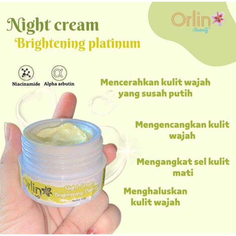 miffglow- FRE GIFT Orlin beauty Night cream and day cream Whitening platinum orlin beauty ORIGINAL BPOM