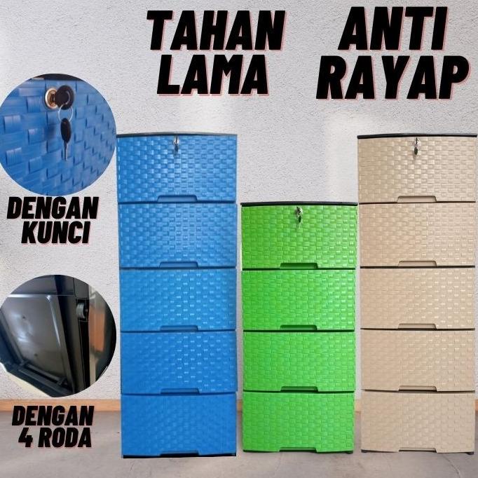Laci Plastik Rotan Susun 5|Laci Pakaian Rotan Serbaguna Murah