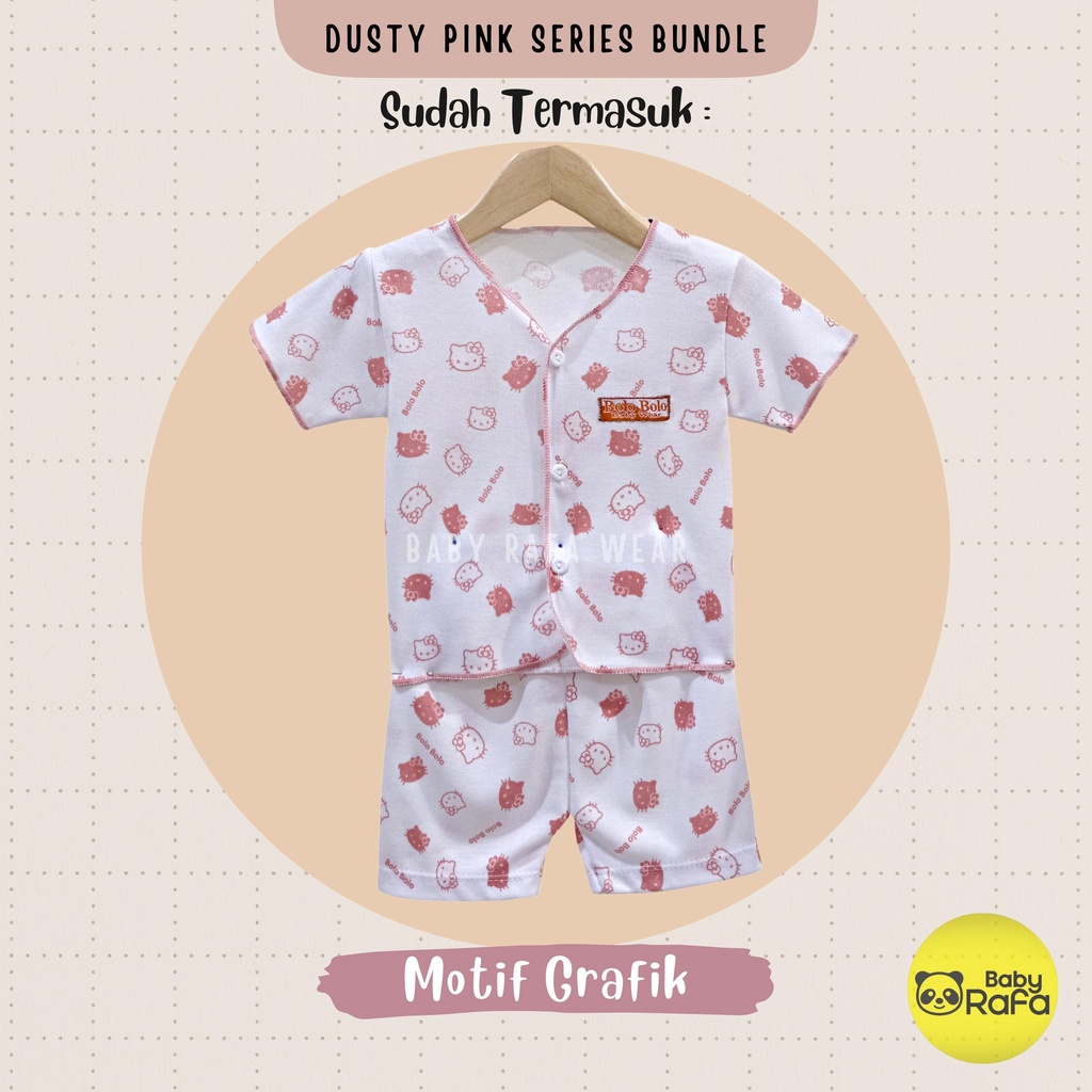 Serian Dusty - 3 Stel Setelan Baju Bayi Tangan Pendek Celana Pendek Bayi Baru Lahir PINK DUSTY SERIES SNI Bolo - Bolo