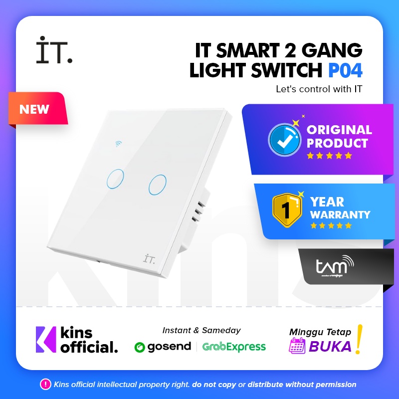 IT Smart WiFi Touch Light Wall Switch 2 Gang P04 - Smart Home IoT