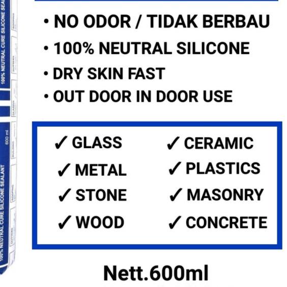

SILICONE SEALANT SOSIS GLAZING N10 IKA - 600ml NEUTRAL 100% - Putih